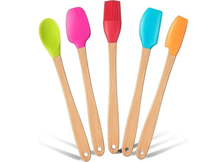 Renkli bambu saplı silikon uçlu spatula Set (5'li)